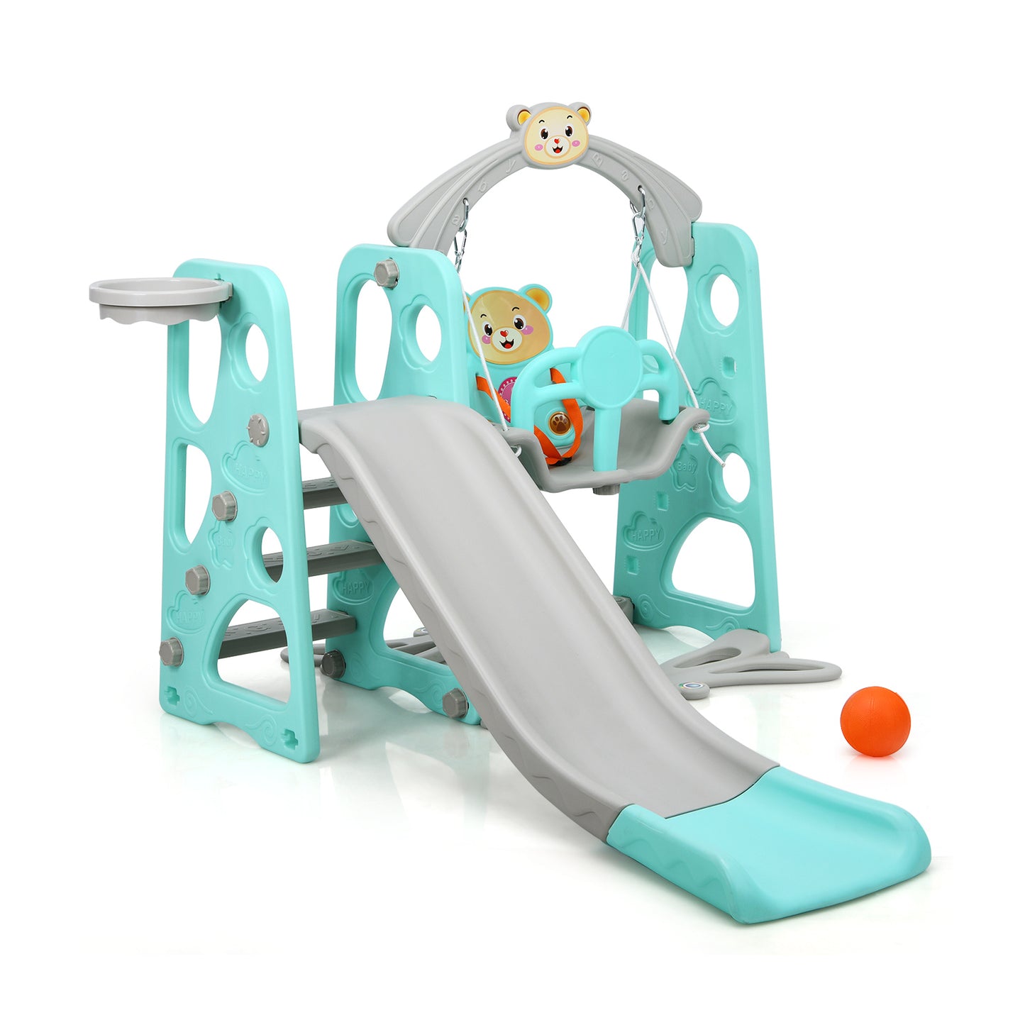 3 in 1 Toddler Climber and Swing Set Slide Playset-Green. Fully Assembled