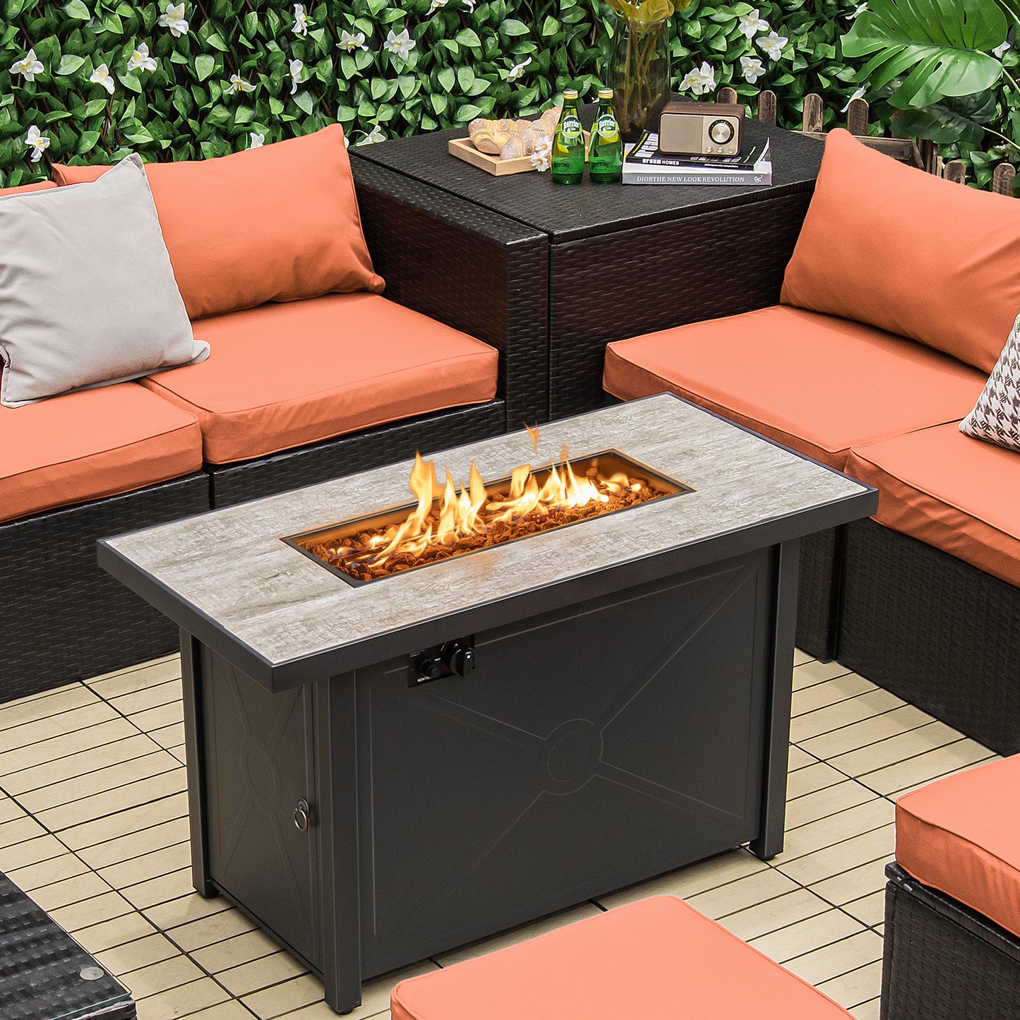 42 Inch 60000 BTU Propane Fire Pit Table with Ceramic Tabletop - Fully Assembled
