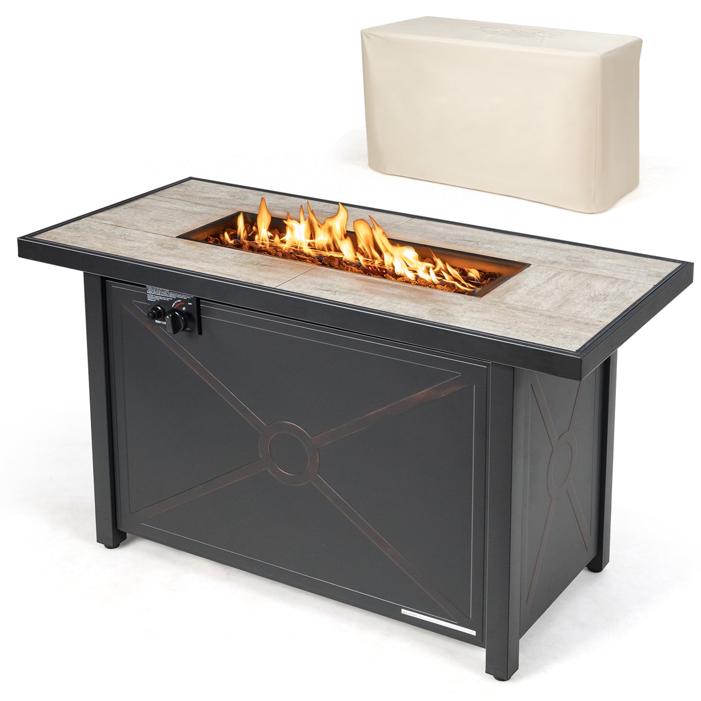 42 Inch 60000 BTU Propane Fire Pit Table with Ceramic Tabletop - Fully Assembled