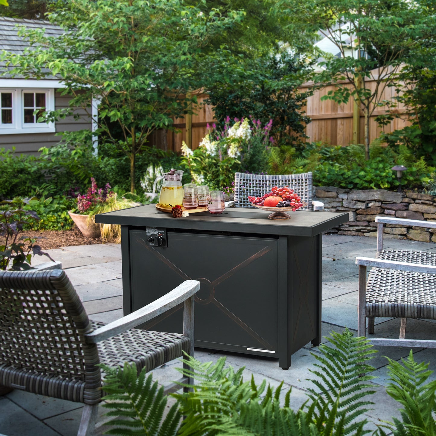 42 Inch 60000 BTU Propane Fire Pit Table with Ceramic Tabletop - Fully Assembled