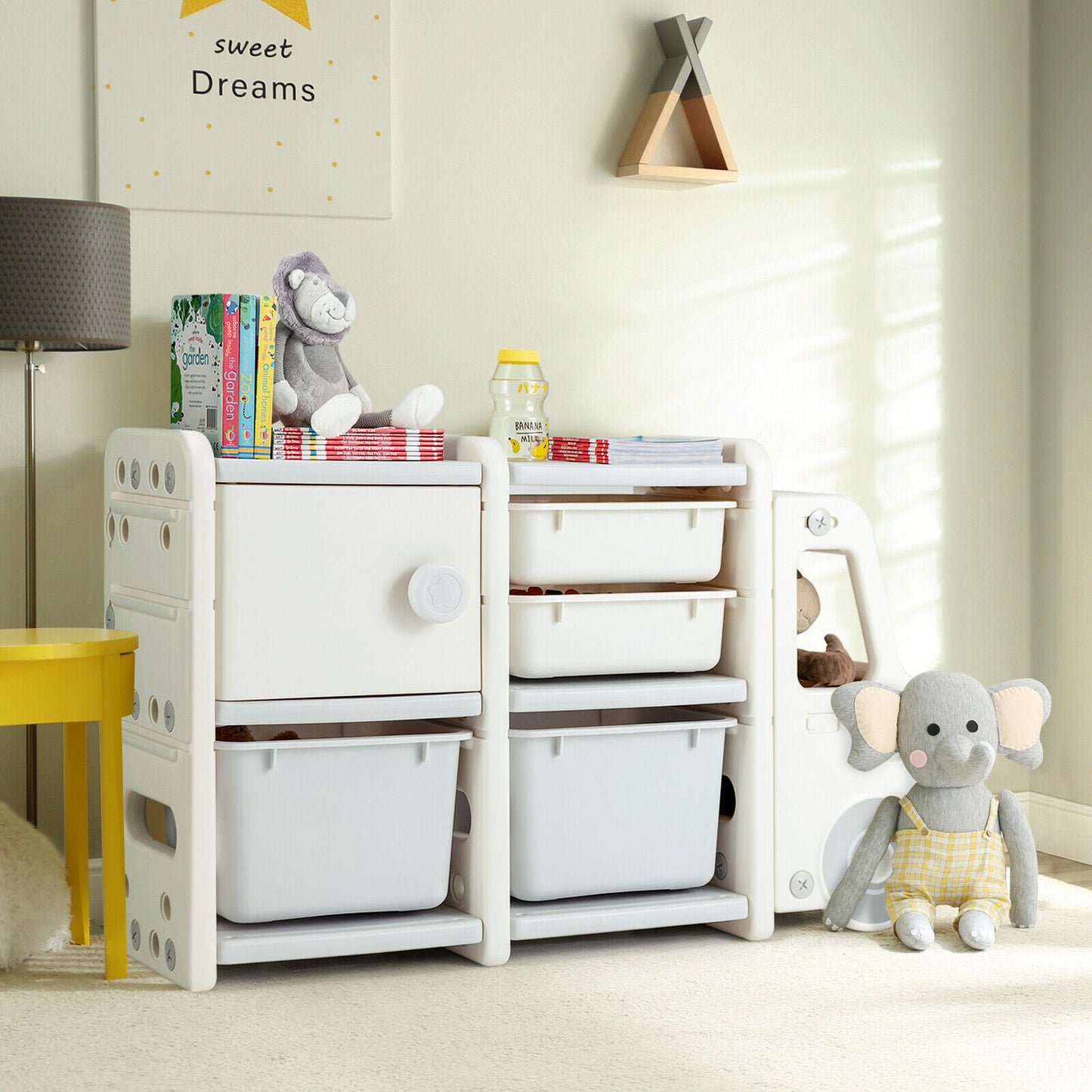 Toddler Truck Storage Organizer with Plastic Bins-Off White (1 Box, Assembly Required)