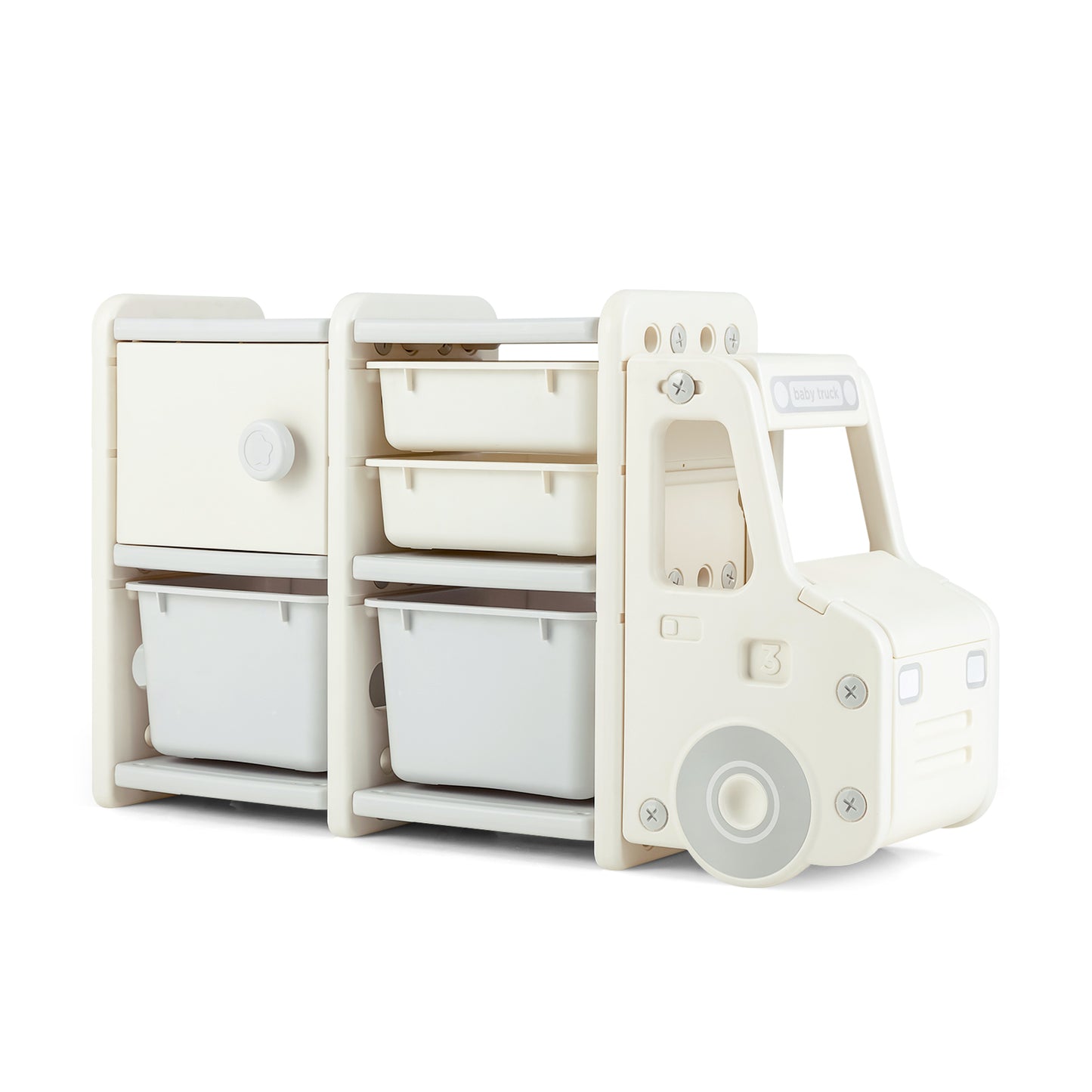 Toddler Truck Storage Organizer with Plastic Bins-Off White (1 Box, Assembly Required)