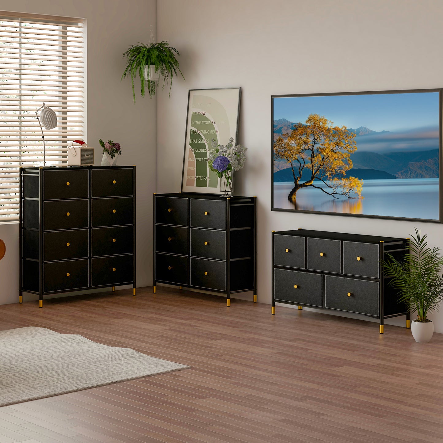 Floor Dresser Storage Organizer with 5 Drawers with Fabric Bins and Metal Frame (Fully Assembled)
