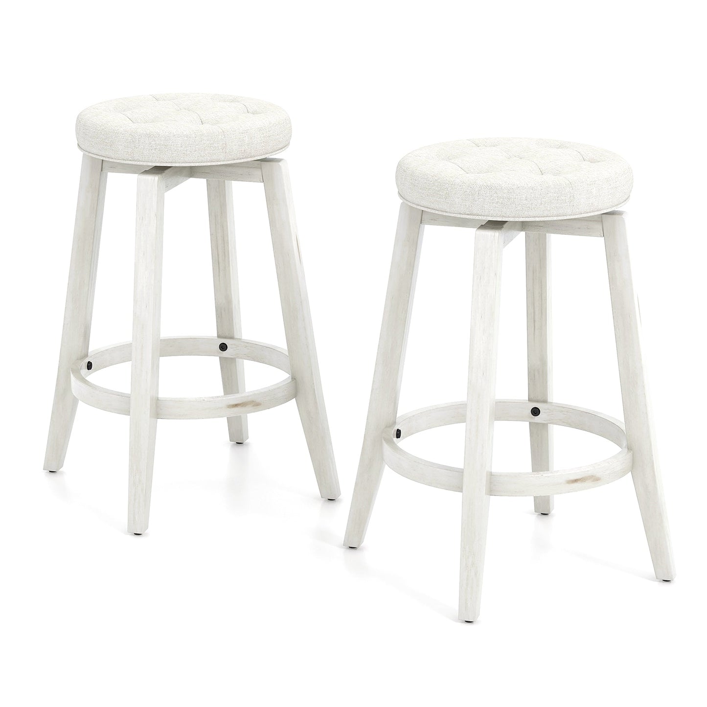 Set of 2 - Swivel Upholstered Rubberwood Frame Bar Stool with Footrest-24 inches (Assembled) (Copy)