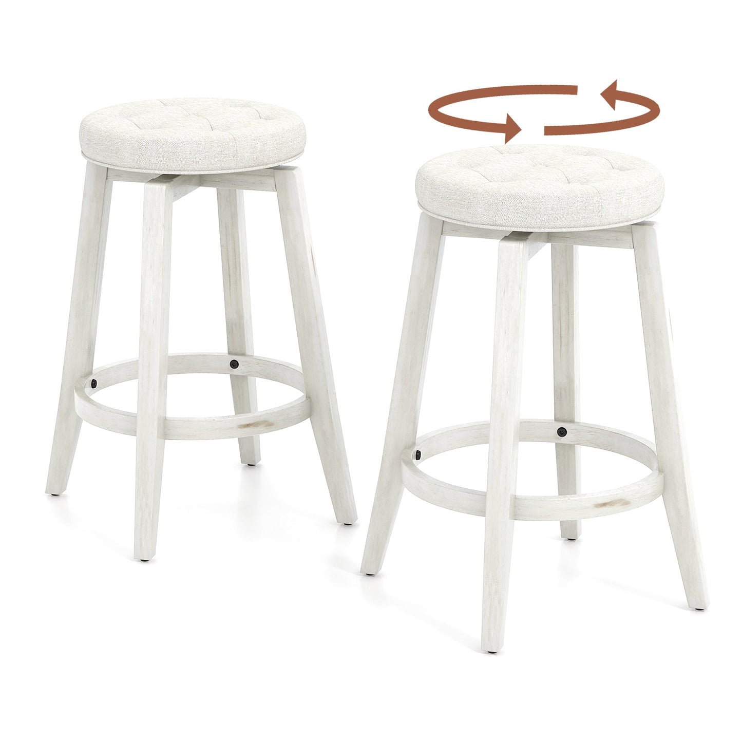 Set of 2 - Swivel Upholstered Rubberwood Frame Bar Stool with Footrest-24 inches (Assembled) (Copy)