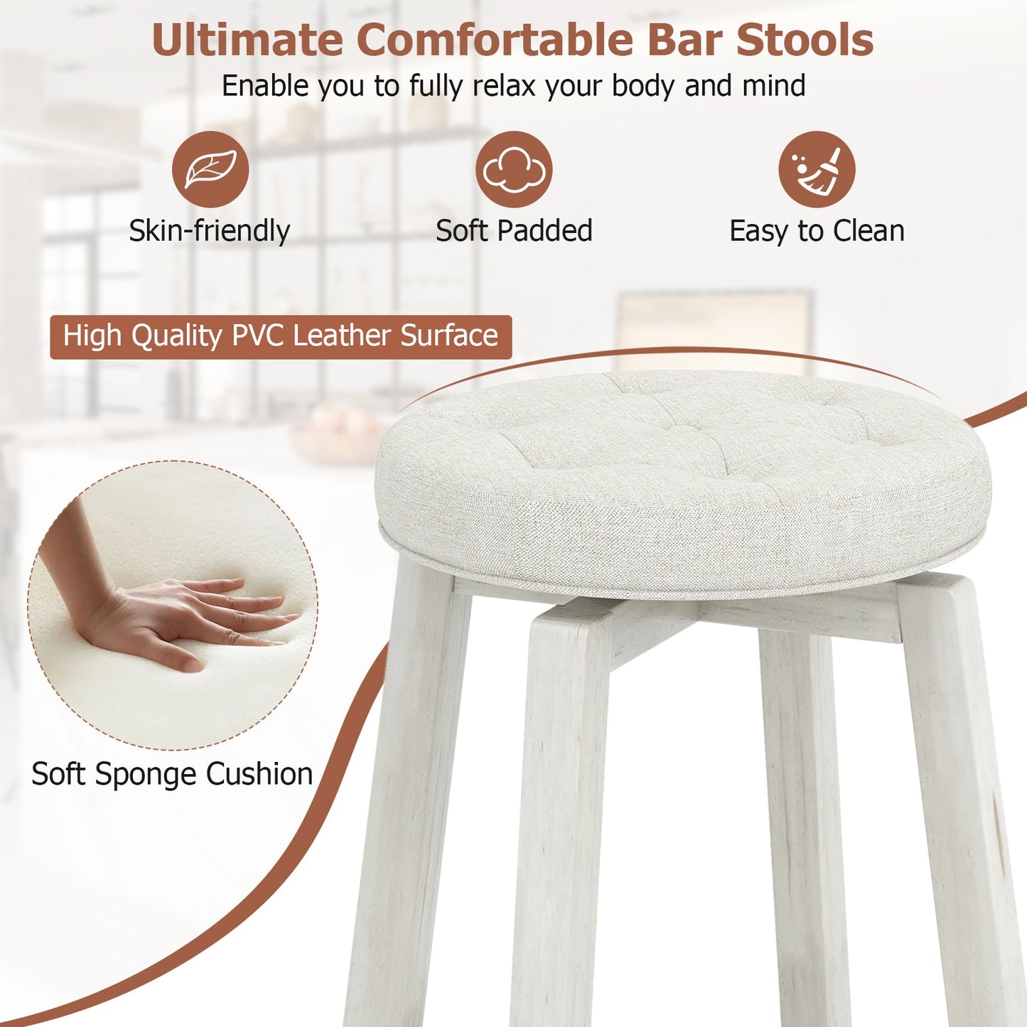 Set of 2 - Swivel Upholstered Rubberwood Frame Bar Stool with Footrest-24 inches (Assembled) (Copy)