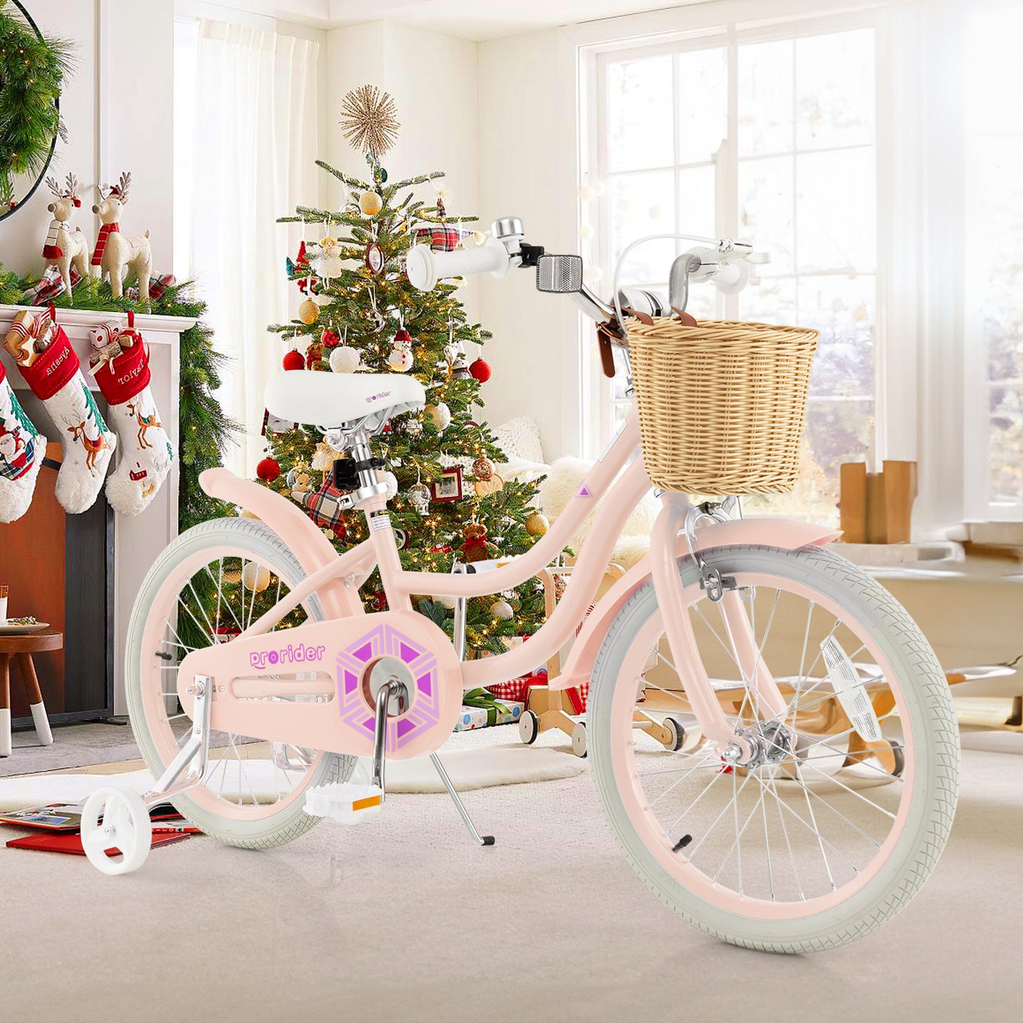 18-Inch Kids Bike with Training Wheels and Adjustable Handlebar Seat-Pink, FULLY ASSEMBLED