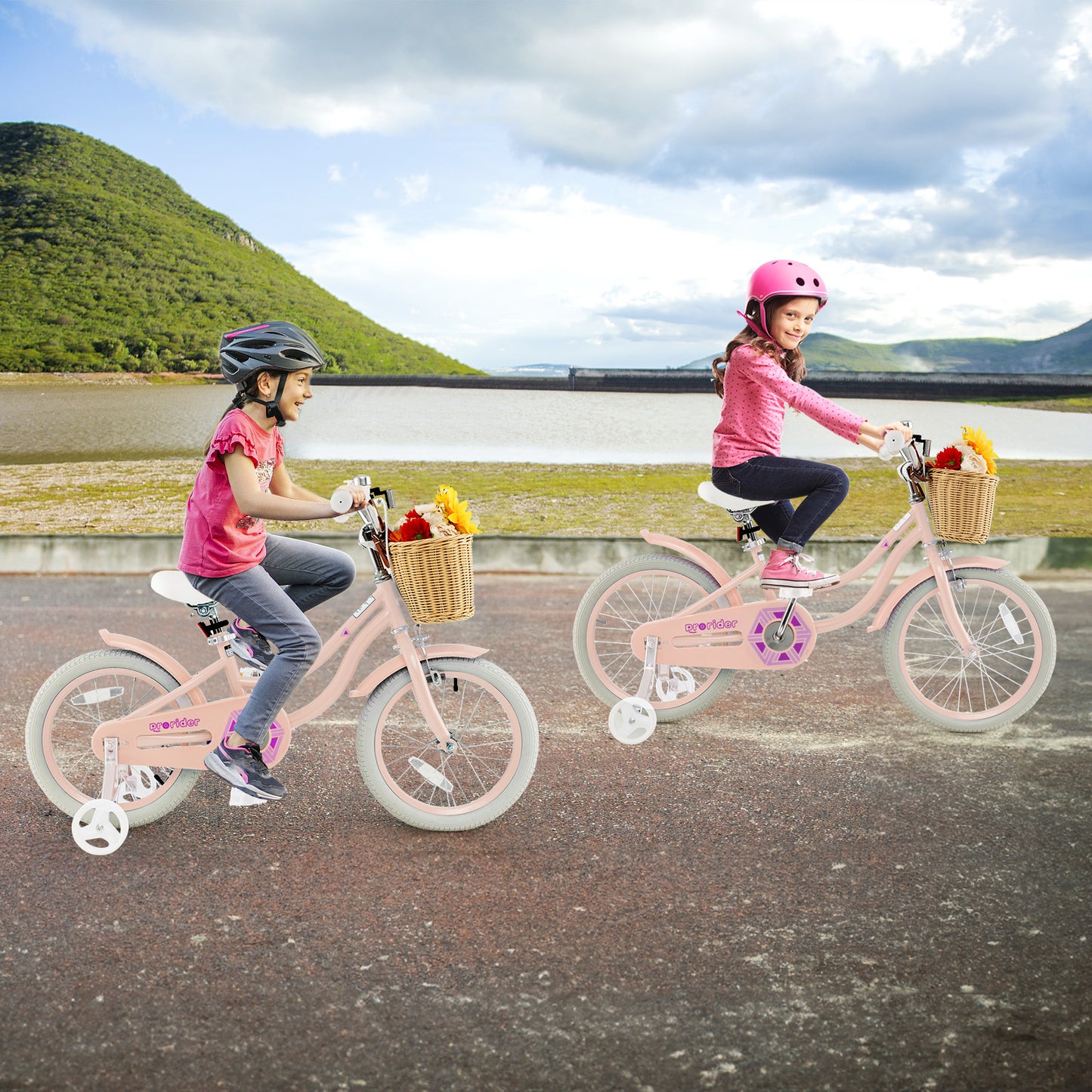 18-Inch Kids Bike with Training Wheels and Adjustable Handlebar Seat-Pink, FULLY ASSEMBLED