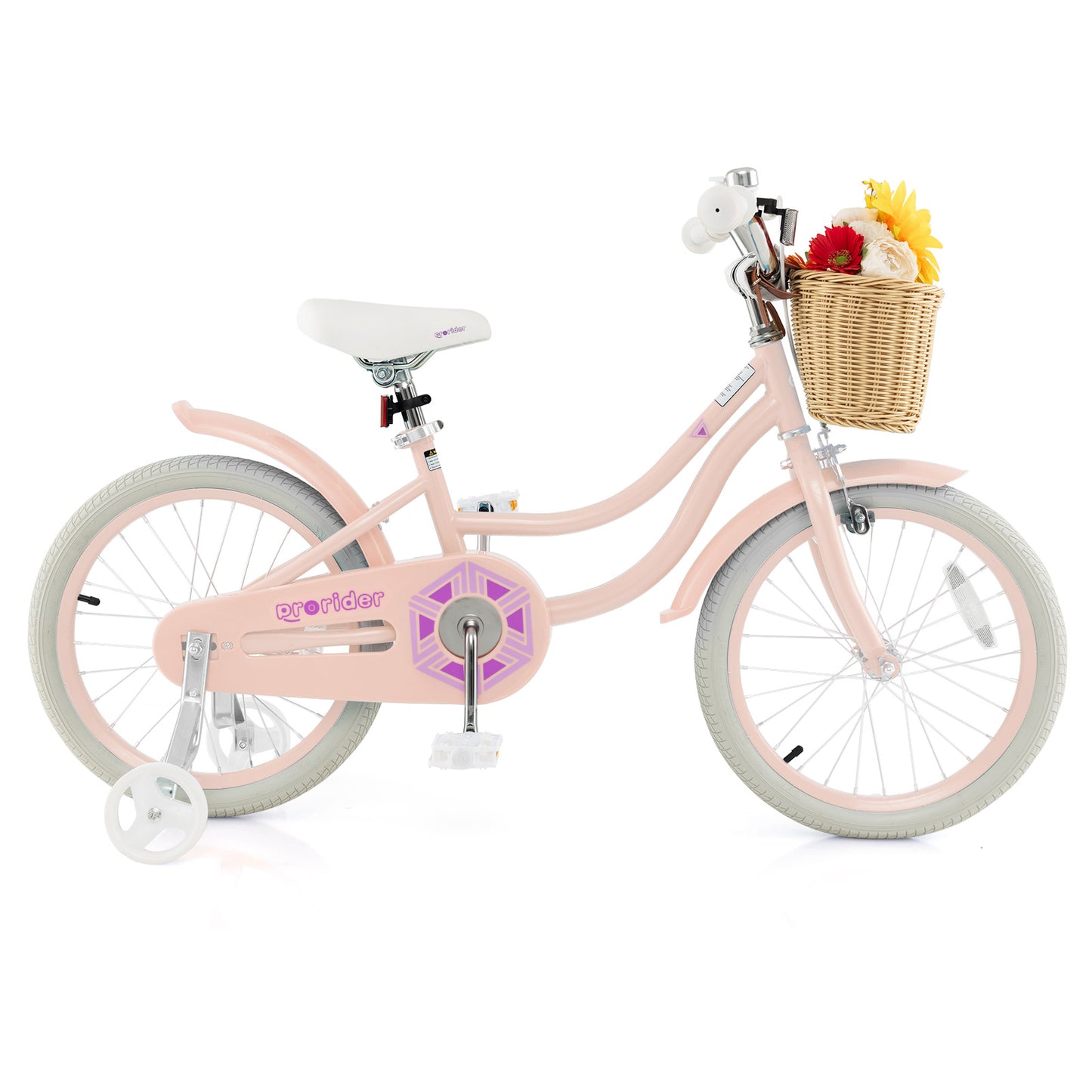 18-Inch Kids Bike with Training Wheels and Adjustable Handlebar Seat-Pink, FULLY ASSEMBLED