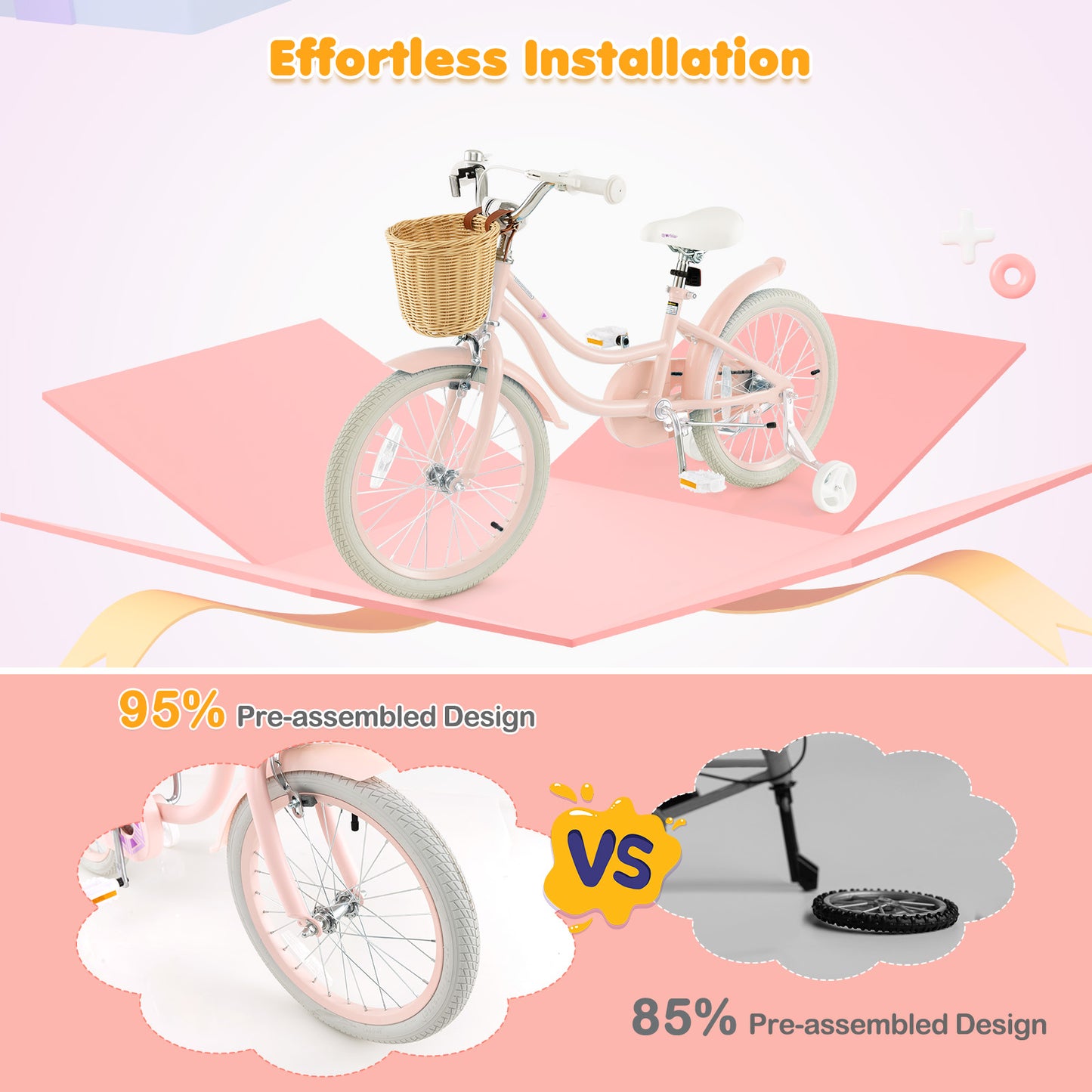 18-Inch Kids Bike with Training Wheels and Adjustable Handlebar Seat-Pink, FULLY ASSEMBLED