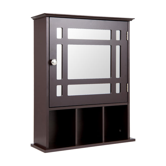 Wall Mounted and Mirrored Bathroom Cabinet-Brown (Fully Assembled)