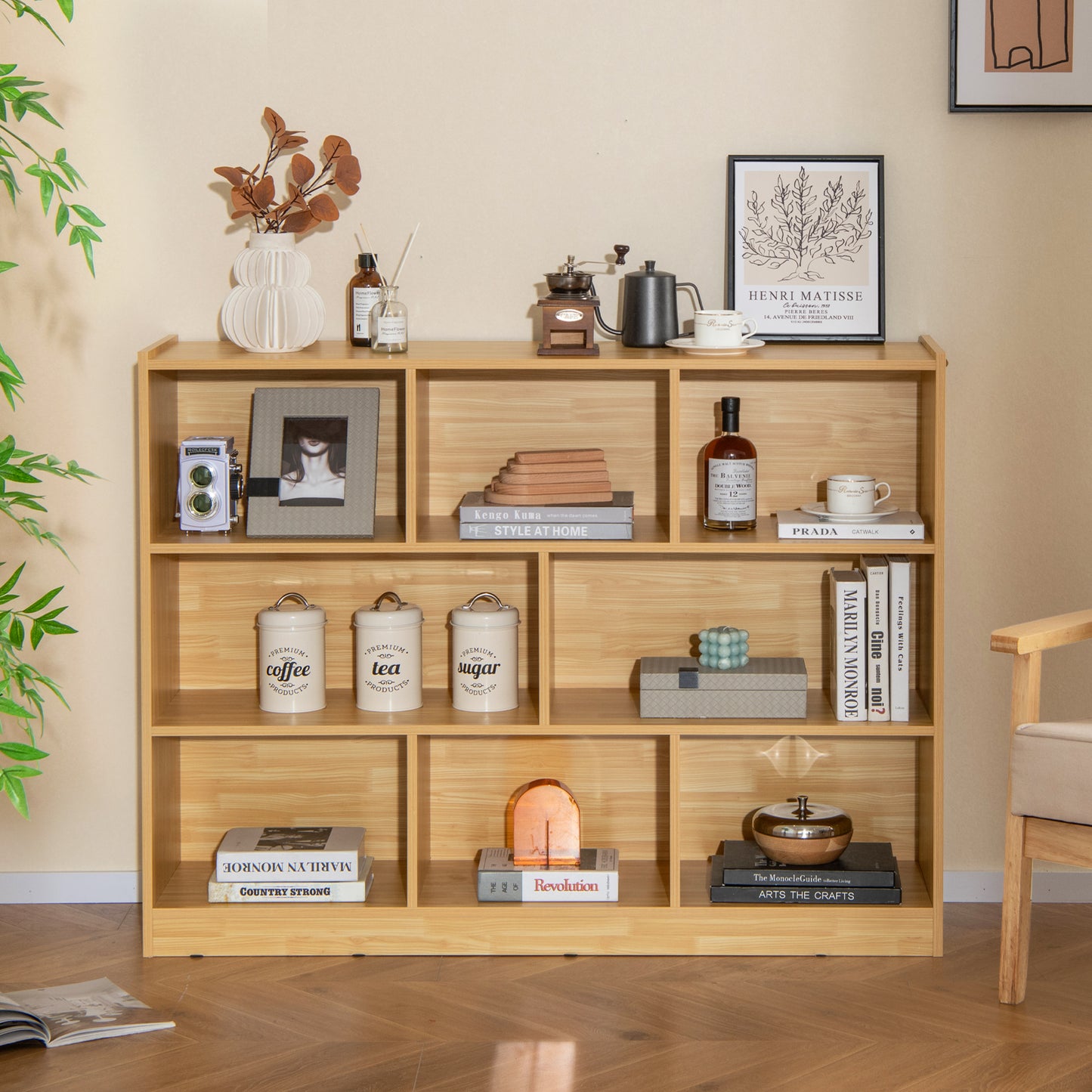 3-Tier Open Bookcase 8-Cube Floor Standing Storage Shelves Display Cabinet-Yellow *fully assembled*