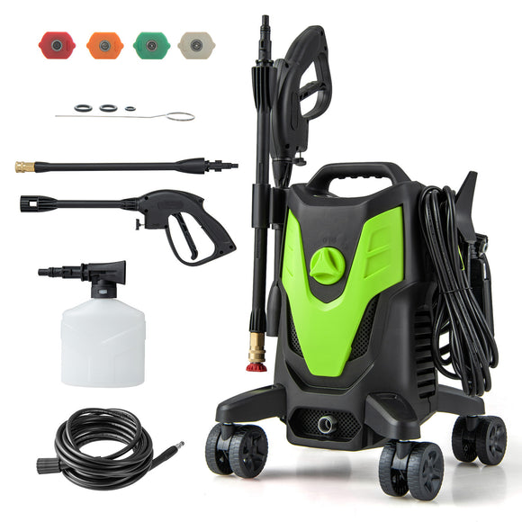 2400 PSI Electric Pressure Washer with 4 Universal Wheels-Green, Clean customer return/TESTED