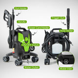 2400 PSI Electric Pressure Washer with 4 Universal Wheels-Green, Clean customer return/TESTED