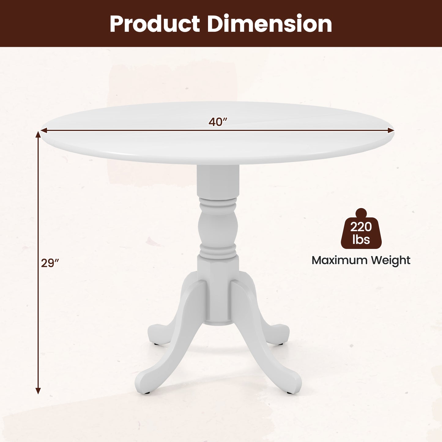 Wooden Dining Table with Round Tabletop and Curved Trestle Legs-White - Scratch and Dent, (Fully Assembled)