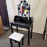 Makeup Dressing Table with Touch Switch Lighted Mirror and Cushioned Stool-Black