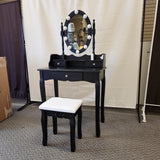 Makeup Dressing Table with Touch Switch Lighted Mirror and Cushioned Stool-Black