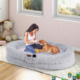 Washable Fluffy Human Dog Bed with Soft Blanket and Plump Pillow-Grey