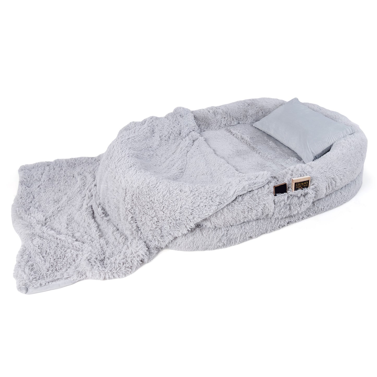 Washable Fluffy Human Dog Bed with Soft Blanket and Plump Pillow-Grey