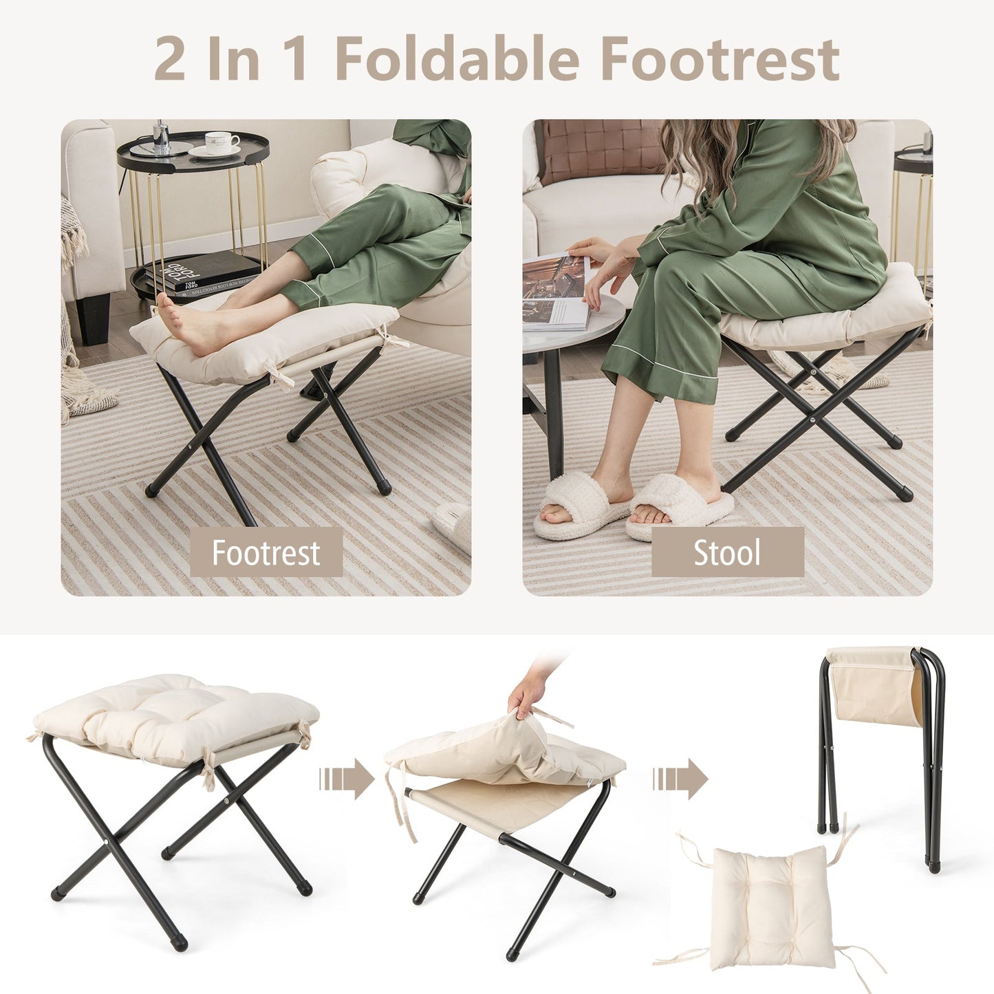 Modern Accent Sofa Chair with Folding Footrest and Side Pocket-Beige