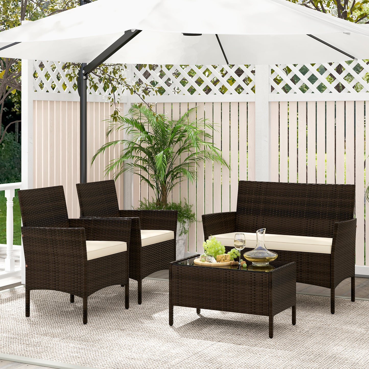 SPECIAL, 4 Piece Patio Rattan Conversation Set-Beige (Fully Assembled)