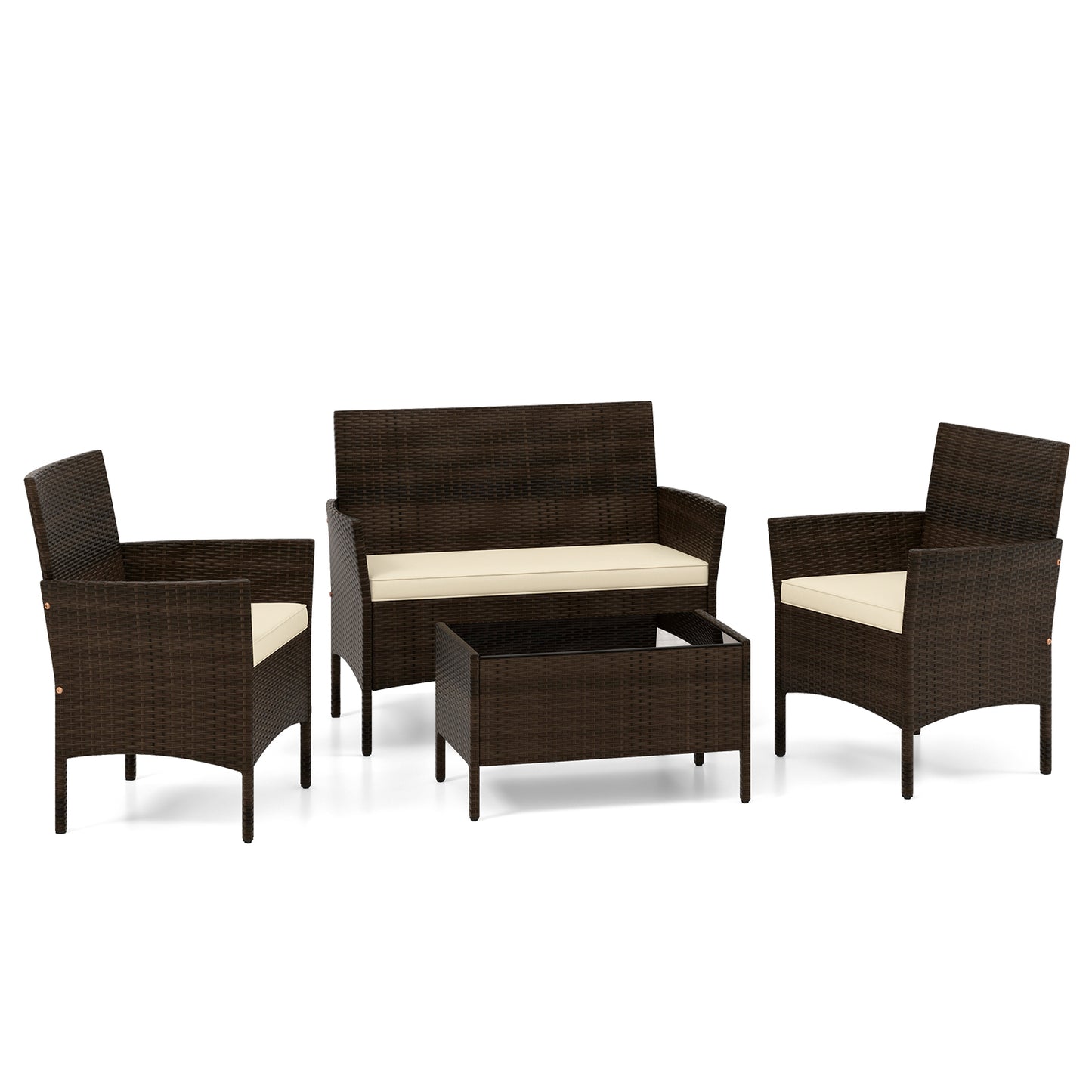 SPECIAL, 4 Piece Patio Rattan Conversation Set-Beige (Fully Assembled)