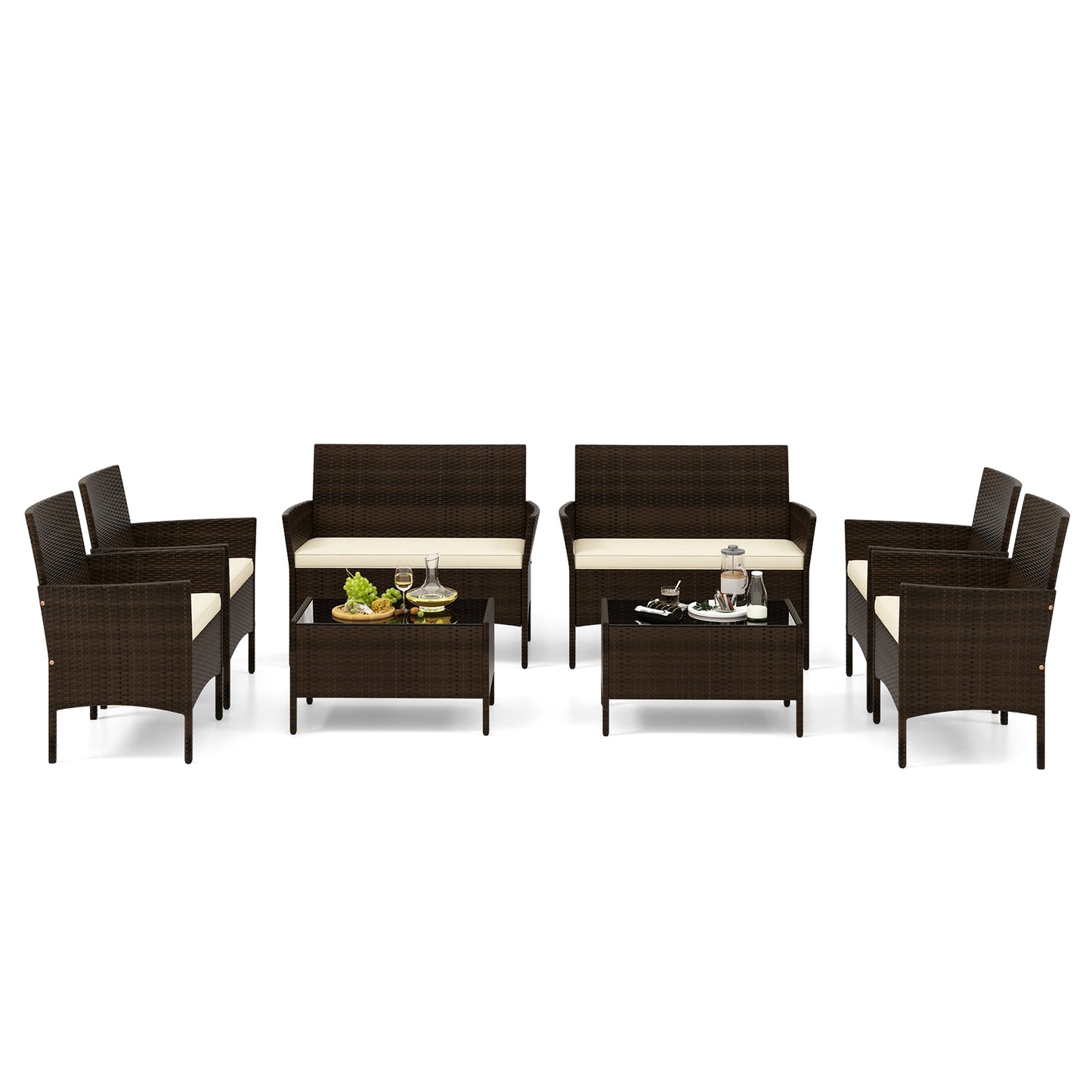 SPECIAL, 4 Piece Patio Rattan Conversation Set-Beige (Fully Assembled)