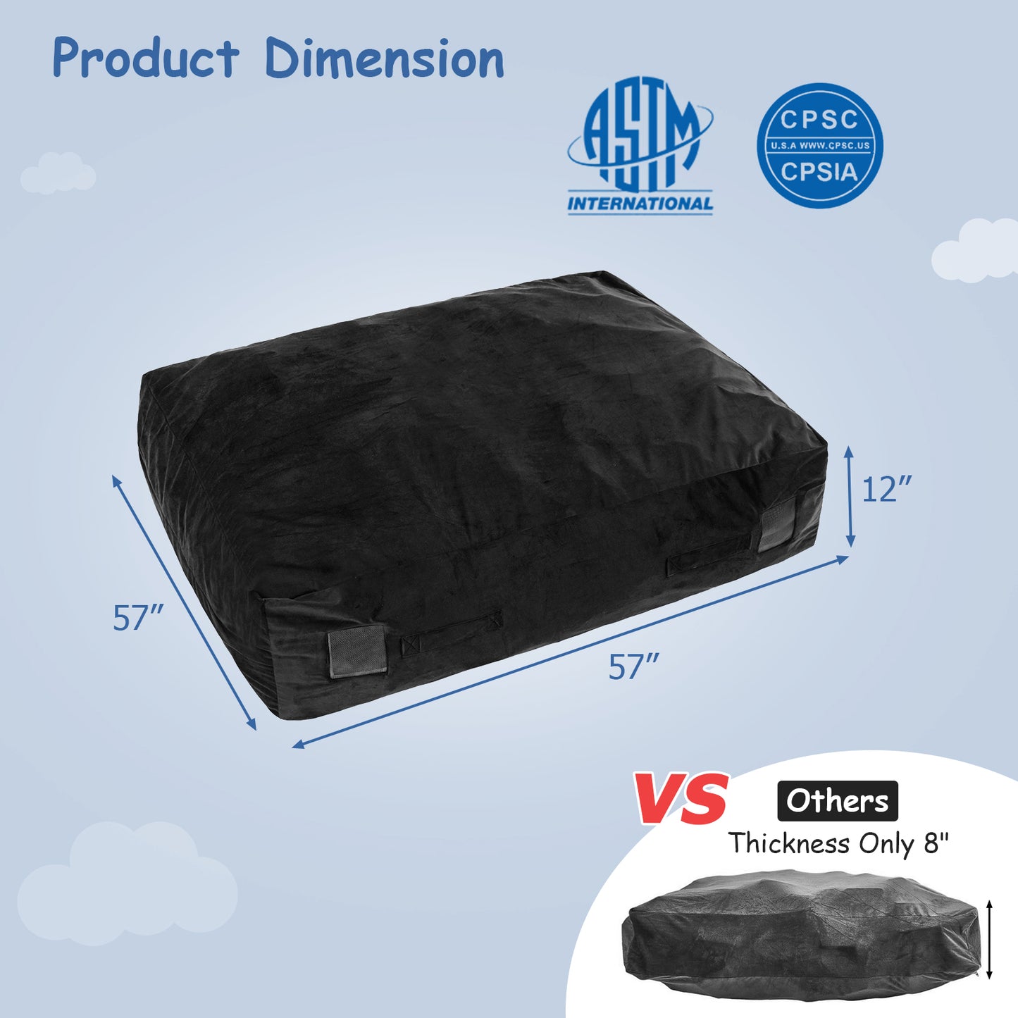 Large Dog Bed with Washable Cover - 47 x 35.5 Inch -Black