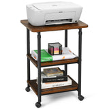 3-tier Adjustable Printer Stand with 360° Swivel Casters-Brown