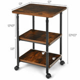 3-tier Adjustable Printer Stand with 360° Swivel Casters-Brown