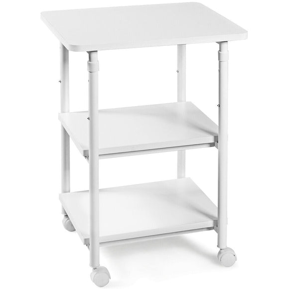 3-tier Adjustable Printer Stand with 360° Swivel Casters-White, Fully Assembled