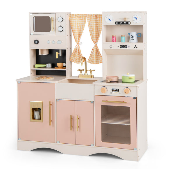 Kids Kitchen Playset with Microwave and Coffee Maker for Ages 3+-Pink  (1 Box, Unassembled)