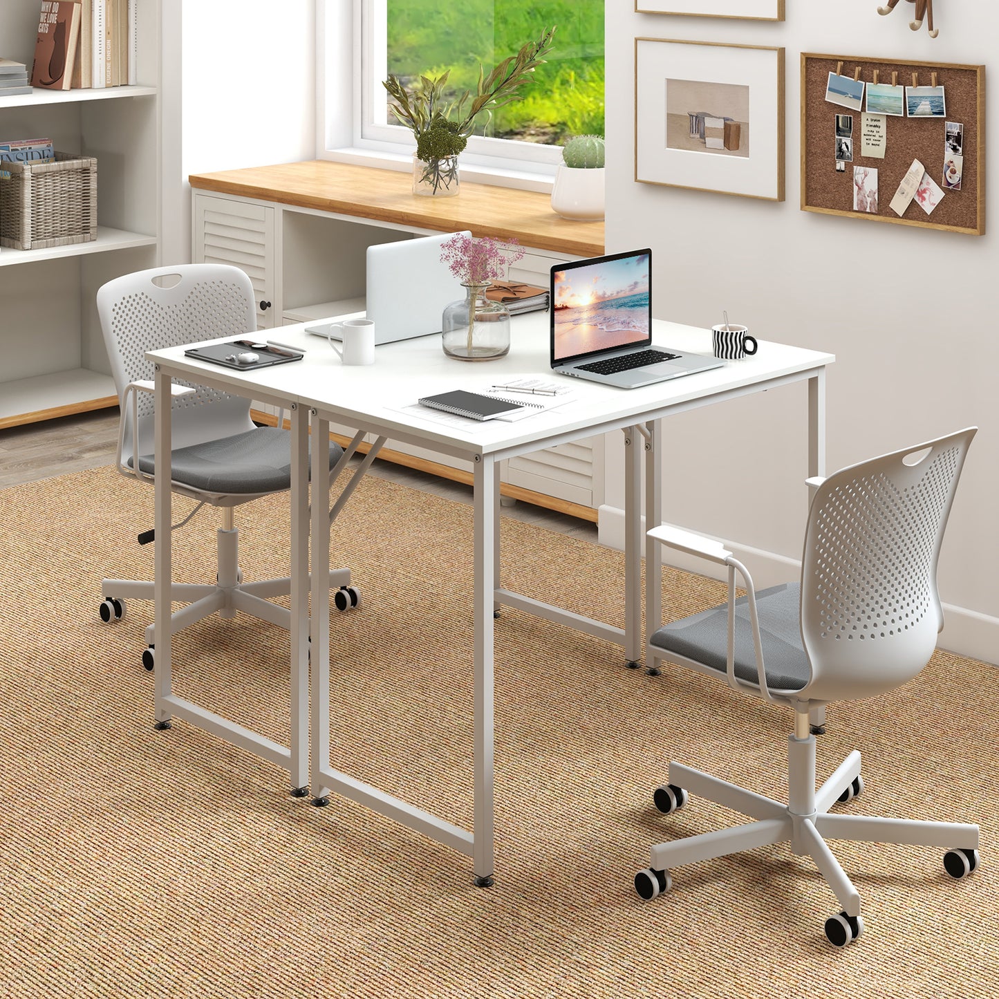 40 Inch Small Computer Desk with Heavy-duty Metal Frame-White - Fully Assembled