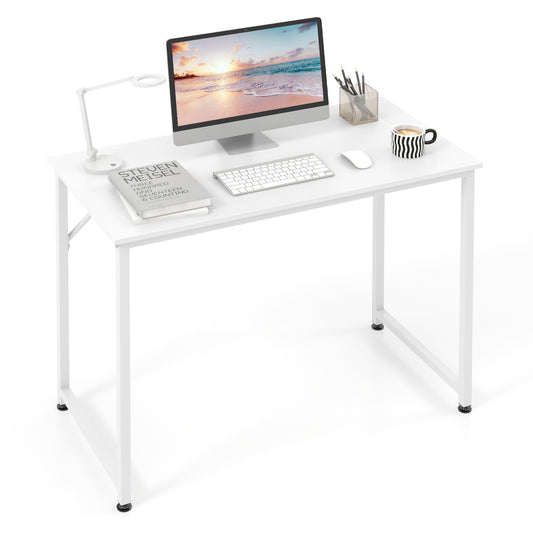 40 Inch Small Computer Desk with Heavy-duty Metal Frame-White - Fully Assembled