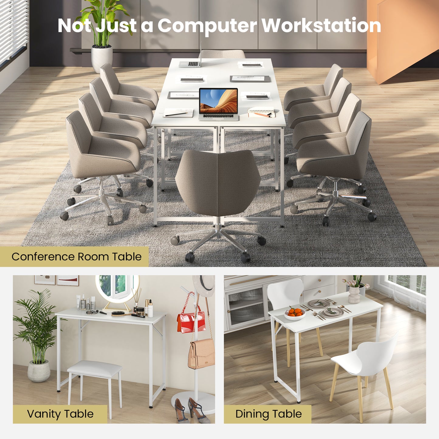 40 Inch Small Computer Desk with Heavy-duty Metal Frame-White - Fully Assembled