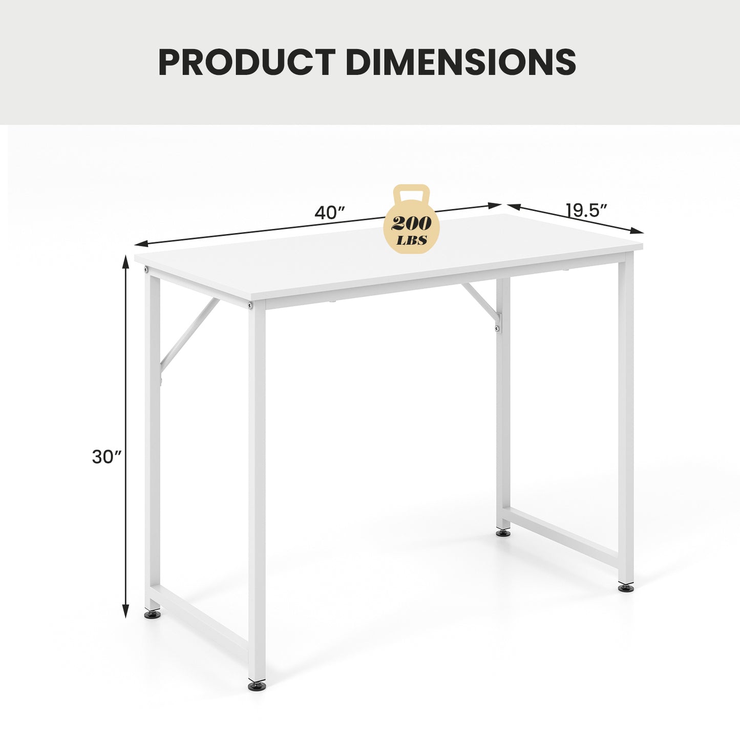 40 Inch Small Computer Desk with Heavy-duty Metal Frame-White - Fully Assembled