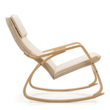 Stable Wooden Frame Leisure Rocking Chair with Removable Upholstered Cushion-Beige