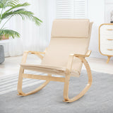 Stable Wooden Frame Leisure Rocking Chair with Removable Upholstered Cushion-Beige