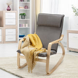 Modern Bentwood Rocking Chair Fabric Upholstered Relax Rocker Lounge Chair-Gray