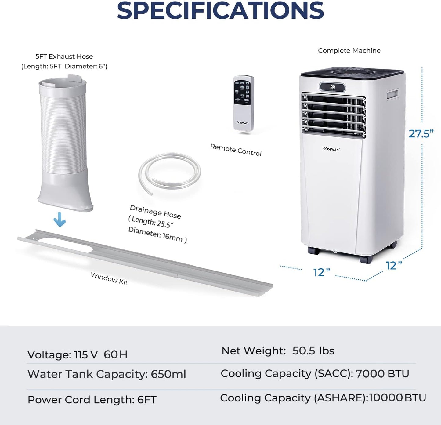 *SPECIAL SAVINGS* - 10000 BTU 4-in-1 Portable Air Conditioner with Dehumidifier and Fan Mode, Remote-White