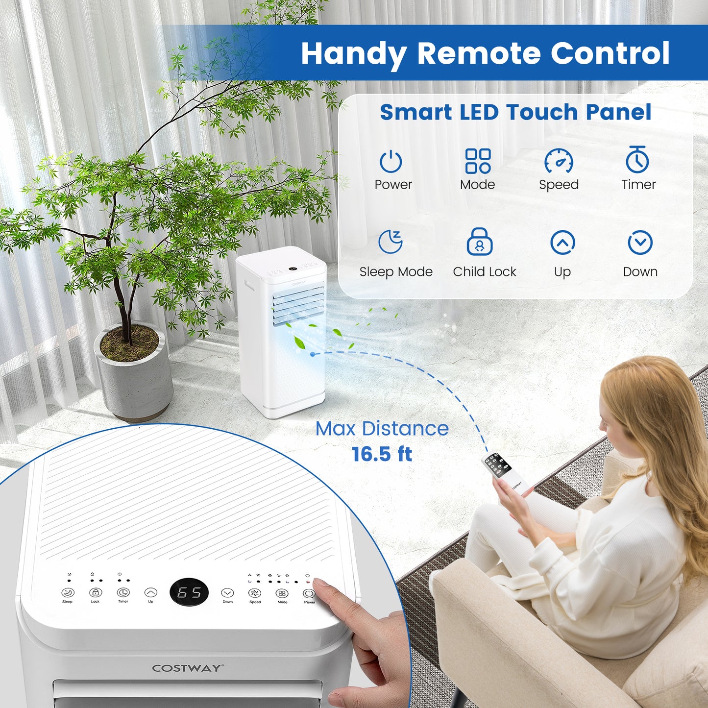 8000 BTU Portable Air Conditioner with Dehumidifier and Fan Mode-8000 BTU