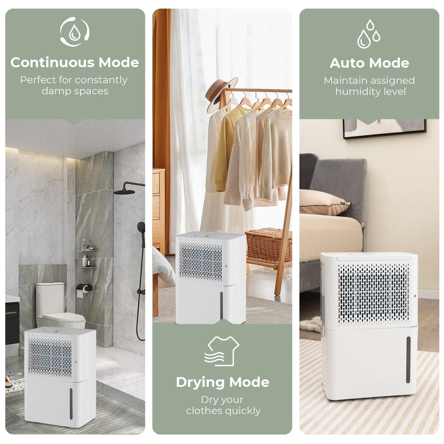 2000 Sq. Ft 32 Pint Dehumidifier with Continuous/Drying/Auto Mode-White 16"hx10.5"w