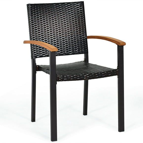 Outdoor Patio PE Rattan Dining Chair with Powder-coated Steel Frame - Scratch and Dent