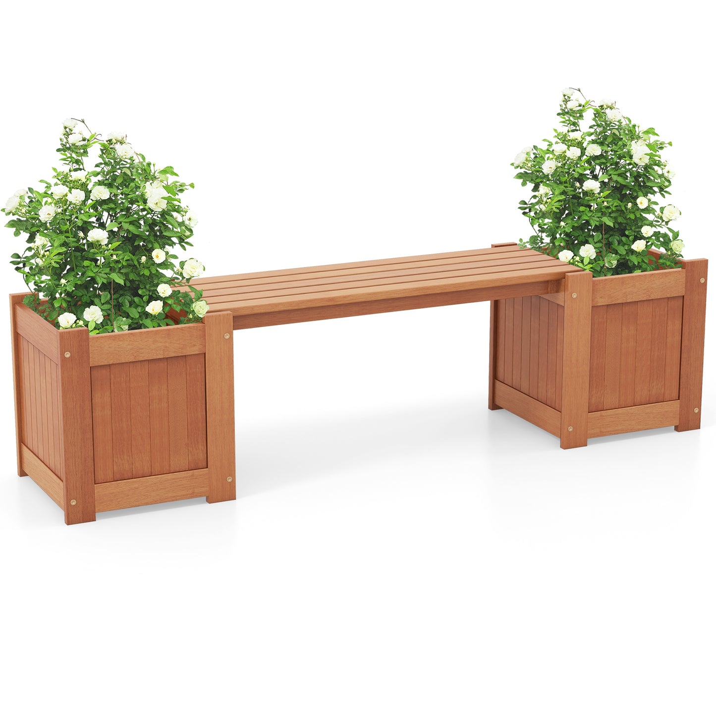 Wood Planter Box with Bench for Garden, Yard, Balcony, Fully Assembled