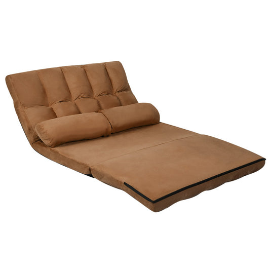 SPECIAL, Double 44.5``Wide, Foldable Floor 6-Position Adjustable Lounge Couch-Brown