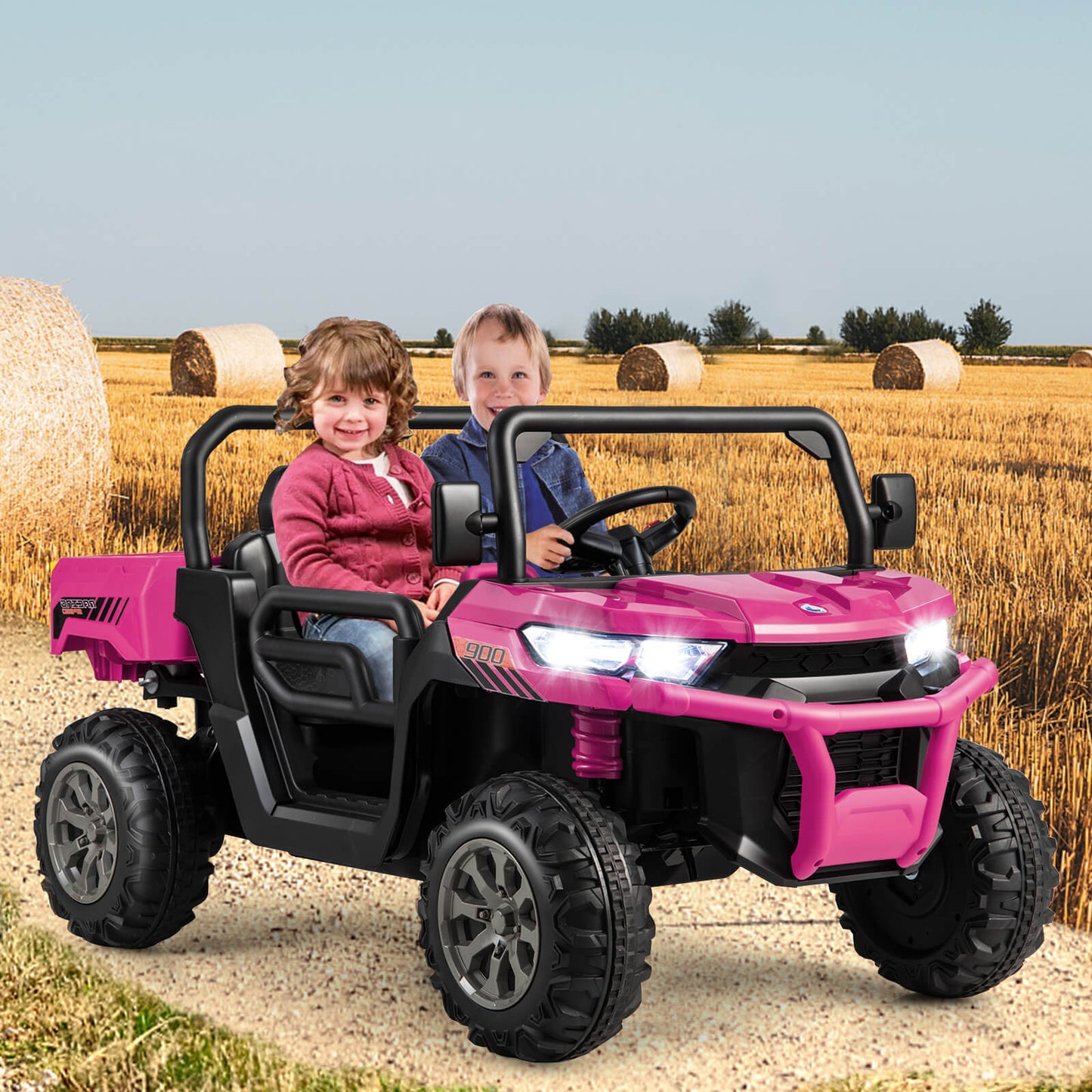 2-Seater Kids Ride On Dump Truck with Dump Bed and Shovel-Pink, Customer Return, signs of use, Tested