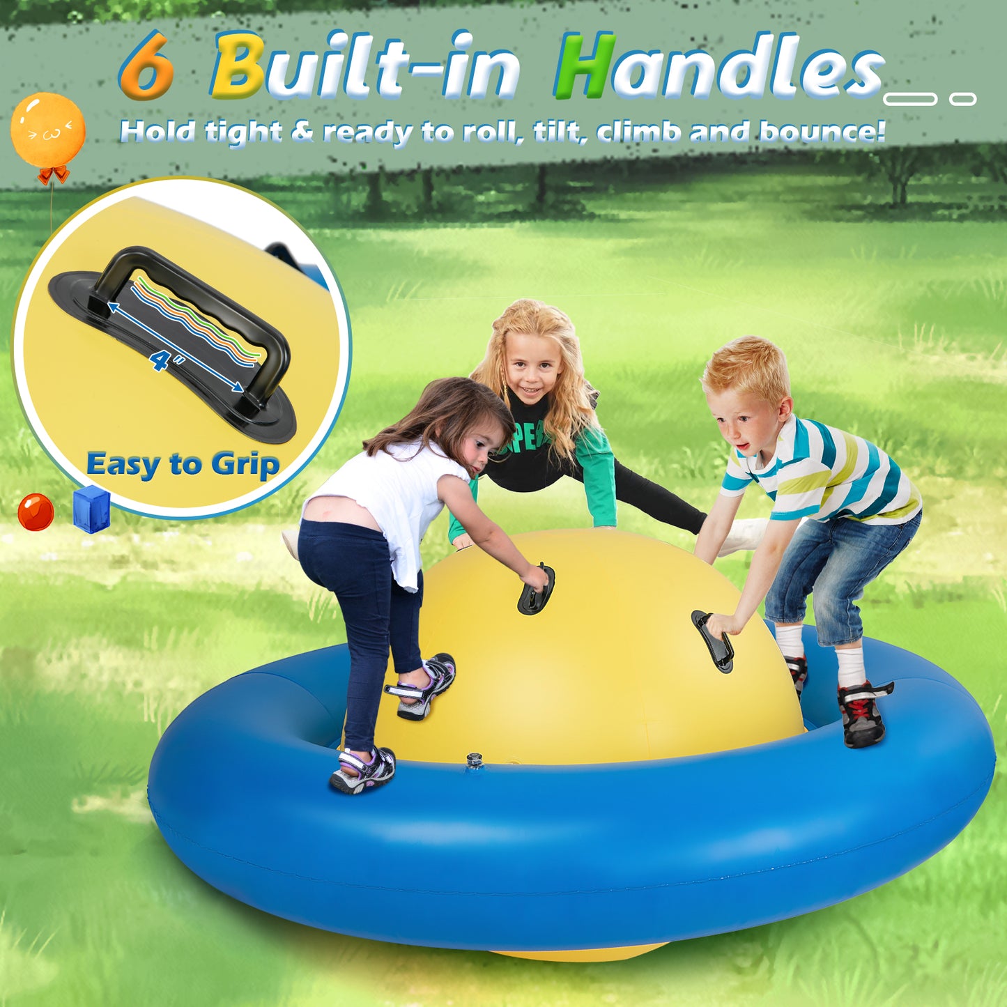 7.5 Foot Giant Inflatable Dome Rocker Bouncer with 6 Built-in Handles for Kids-Blue (1 Box)
