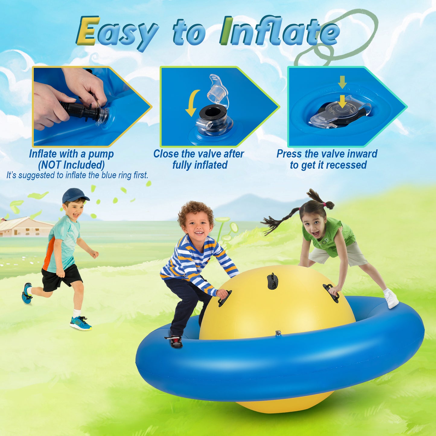 7.5 Foot Giant Inflatable Dome Rocker Bouncer with 6 Built-in Handles for Kids-Blue (1 Box)