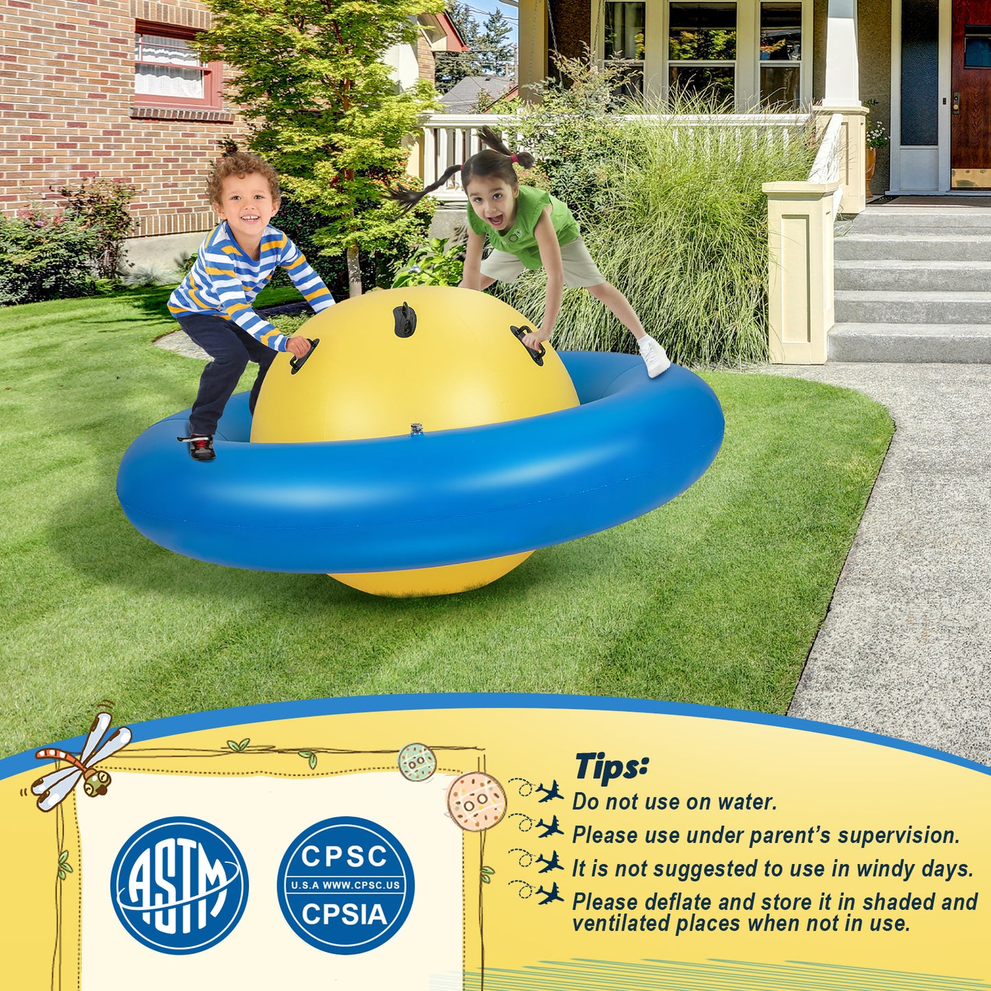 7.5 Foot Giant Inflatable Dome Rocker Bouncer with 6 Built-in Handles for Kids-Blue (1 Box)