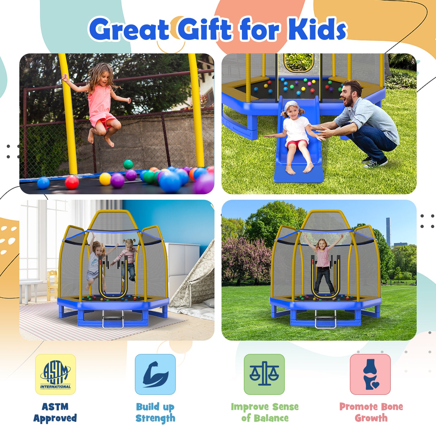 7 Feet Trampoline with Ladder and Slide for Indoor and Outdoor-Blue-(1 Box- unassembled)